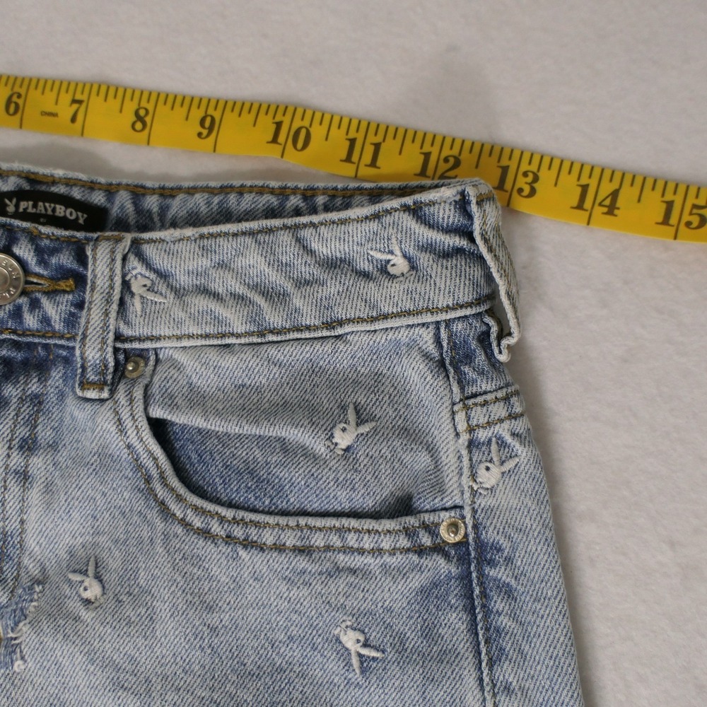 PacSun Womens Shorts Denim Blue 24 Light Wash Embroidered Bunny Playboy Y2K - Picture 10 of 10